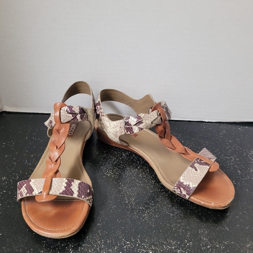 Ecco Braided Sandals - Brown and Snake Skin